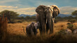 Elephant mother and her calf happy together