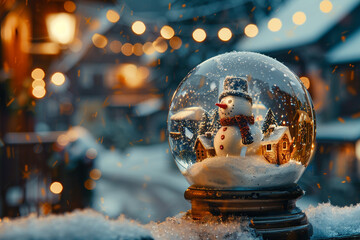 Wall Mural - Snow Globe With A Scene Of A Village And A Snowman Inside