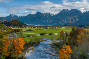 Herbstliche Stimmung bei Schwangau im Ostallgäu, Ausblick nach Füssen und zum Aggenstein