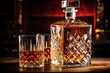 Elegant Decanter of Amber Liquor and Glasses on Wooden Table with Bokeh Background, Luxury Still Life Photography Featuring Expensive Alcohol Options for Party Celebration.