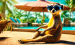 meerkat resting on the sea and by the pool. Selective focus.
