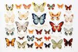 Fototapeta Dziecięca - Printable colorful cute butterflies sticker clipart cartoon Illustration set on white background
