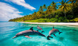 dolphins jump out of the sea. Selective focus.