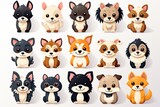 Fototapeta Pokój dzieciecy - Printable cute pets animal doodle sticker clipart cartoon Illustration set