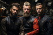 Portrait of barbers dressed in stylish uniforms.