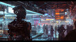 © Sarang - Create a futuristic concept art of an AI-driven society where humans and robots coexist harmoniously, showcasing advanced technology enhancing daily life.'