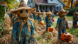 Deck out your front yard with an army of scarecrows, each one embodying a different Halloween character, welcoming trick-or-treaters to a world of frightful delights.