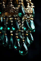 Wall Mural - Antique chandelier with emerald green teardrop crystals and golden details