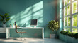 Sunlit home office with modern desk, computer, and indoor plants.