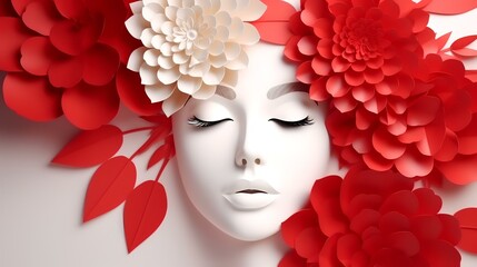 Wall Mural - Illustration of face and flowers style paper