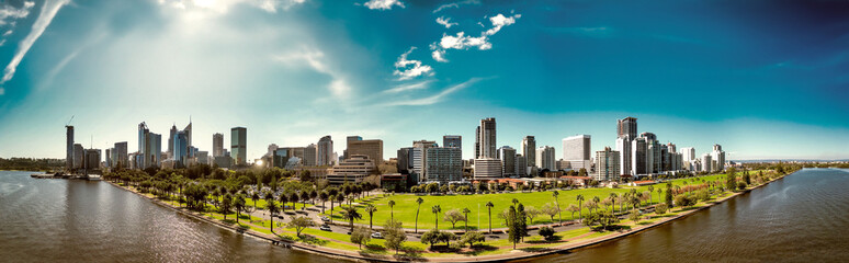 Sticker - Perth skyline, Western Australia. Beautiful aerial view of city skyline along the river