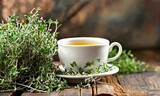 Fototapeta Sypialnia - tea with thyme in a cup. Selective focus.