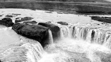 Poster - Aerial view landscape of the Godafoss famous waterfall in Iceland. The breathtaking landscape of Godafoss waterfall