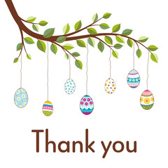 Wall Mural - Thank you - Schriftzug in englischer Sprache - Vielen Dank. Dankeskarte mit bunten Ostereiern, die an einem Zweig hängen.