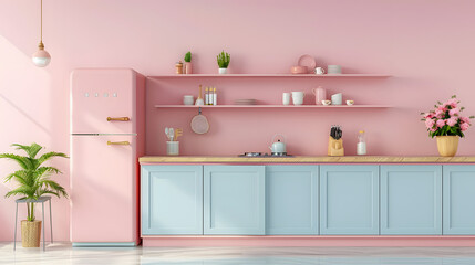 Wall Mural - pastel colored kitchen mockup