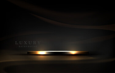 Wall Mural - Dark illustration with shiny golden round podium.