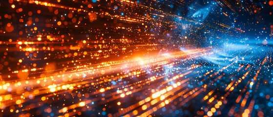 Speed of Light in Digital World: Abstract Blue Lines on Dark Background, Symbolizing Fast Communication and Technology