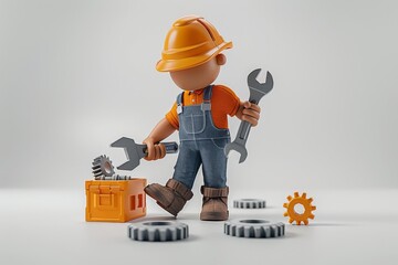 3d worker with tools