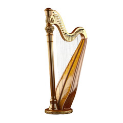 Classic Gold Pedal Harp PNG, Transparent Image without background, Concept of orchestral music, elegance, and harmonic symphony