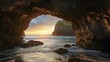 Sea, beach, sky and cave wallpapers Created with Generative AI technology.