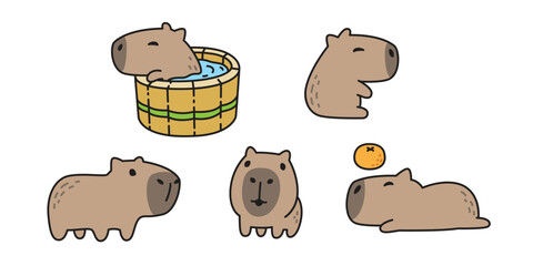 capybara icon vector shower smile sleeping pet cartoon character logo symbol illustration clip art isolated design