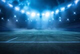 Fototapeta Sport - Illuminated american football stadium with projectors at night. Sports background concept