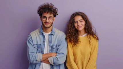 Sticker - couple standing together with a friendly posture, both wearing glasses and smiling at the camera.