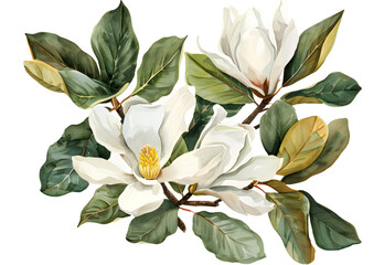 Wall Mural - Magnolia Flowers watercolor illustration painting botanical art.