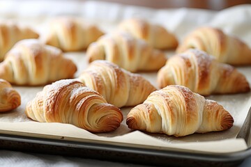 Homemade baking croissant cookies. Delicious pastry recipe for breakfast or snack