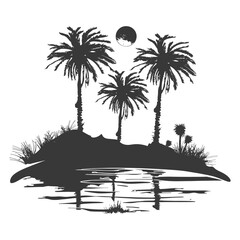  Silhouette an oasis in the desert black color only