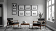 A minimalist gallery wall adorned with black-and-white photographs, capturing cherished memories and moments of serenity.