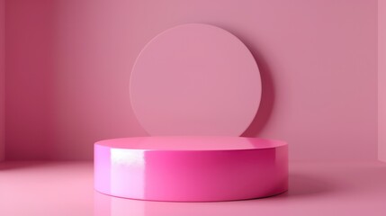 A simple and elegant 3D-rendered image showcasing a minimalist pink podium against a pink background