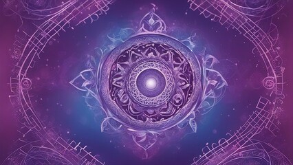 Wall Mural - abstract background _A blue and purple abstract design made of sacred symbols, signs, geometry and designs on a gradient  