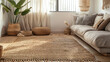A woven seagrass rug anchoring the space, its natural texture infusing the room with warmth and character.