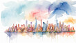 Aquarellzeichnung der Skyline von New York in herbstlicher Atmosphäre