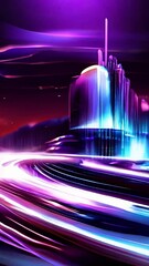 Wall Mural - 3d abstract neon background space and time strings, highway night lights. Ultra violet rays, glowing lines, virtual reality, speed of light.