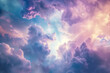Beautiful celestial abstract background with clouds in the sky, shape of blue and pink, horizontal composition with sun rays in the haven