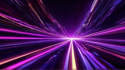 Wall Mural - 4k video Ai generated abstract neon background space and time strings, highway night lights. Ultraviolet rays, glowing lines, virtual reality, speed of light.