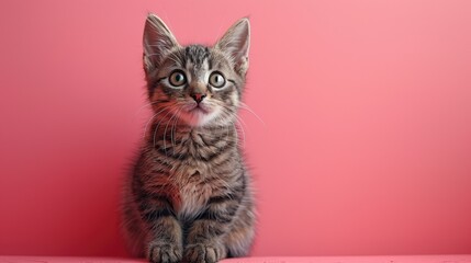 Wall Mural - Cat looking at the camera on a red background