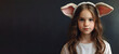 Portrait of a little girl in rabbit ears and a white T-shirt