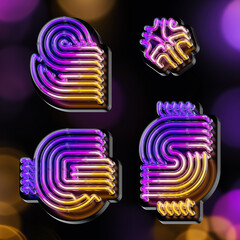 Sticker - 3d rendered set of bold signs made of colorful gradient glowing neon tubes