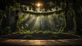 Fototapeta  - Mystical Stage in a Lush Jungle with Radiant Sunbeams