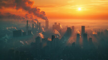 Immagine Che Rappresenta L'inquinamento Atmosferico Nelle Principali Città, Con Visualizzazione Dei Principali Inquinanti E Delle Relative Fonti, Come Il Traffico Veicolare E Le Industrie