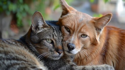 Wall Mural - A cat and dog together