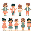 Cute cartoon family members, kids, boys and girls