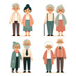 Cute cartoon elderly family members, old couple.
