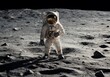 Astronaut is walking on the moon. With land on the horizon. Elements of this image were furnished