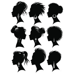 Wall Mural - Vintage Barber Shop Logos: Stylish Vector Hairstyles of woman for Your Design.	