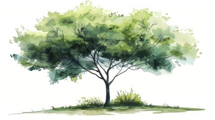 Sticker - green tree side view in watercolor for landscape design generative ai