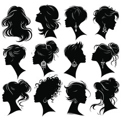 Wall Mural - Vintage Barber Shop Logos: Stylish Vector Hairstyles of woman for Your Design.	